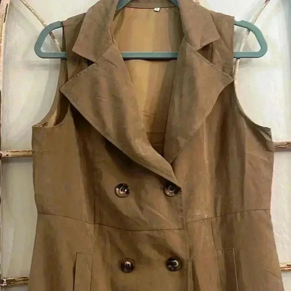 Women's Double Breasted Long Vest with Pockets, Size M - Picture 2 of 3